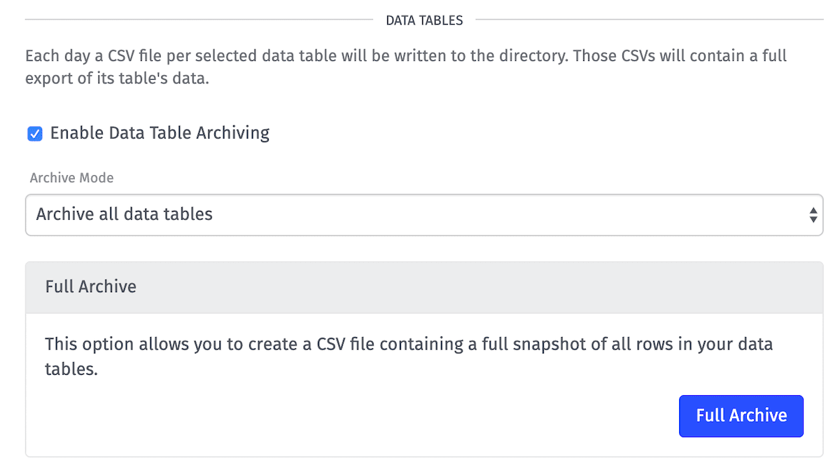 Application Archive Tables