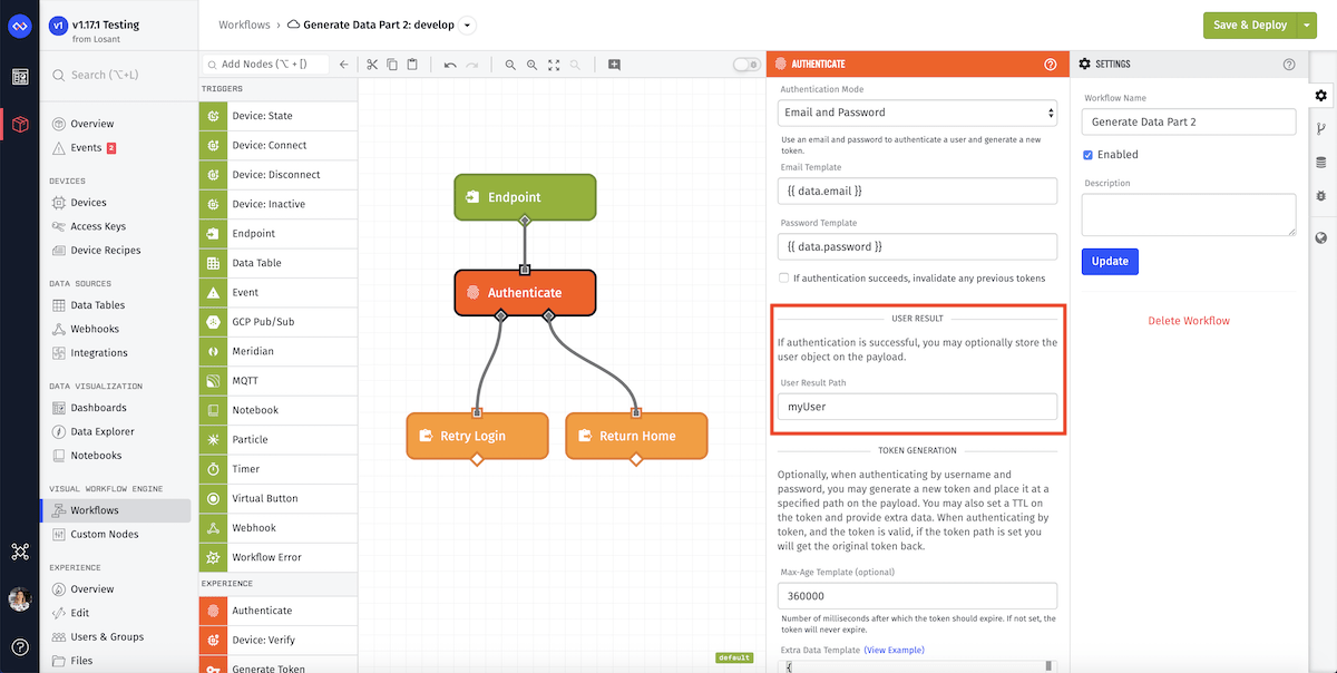 Authenticate Experience User Node Output