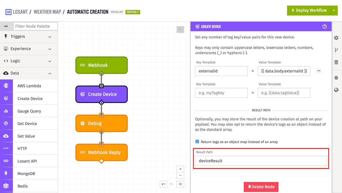 Device: Create Node Result