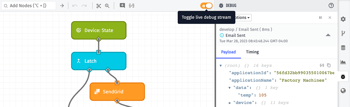 Debug Node Live Stream