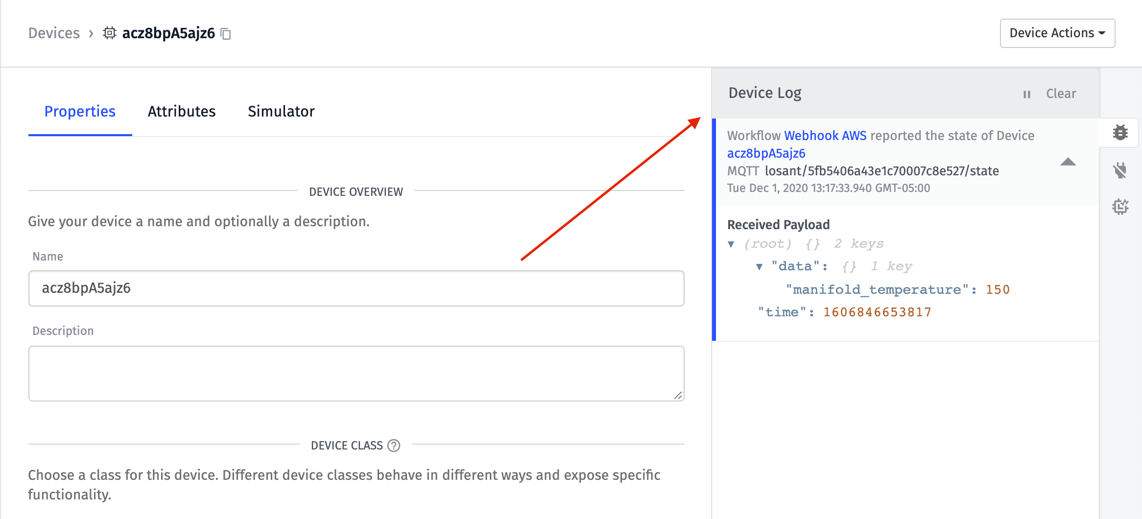 Viewing Losant Device Log
