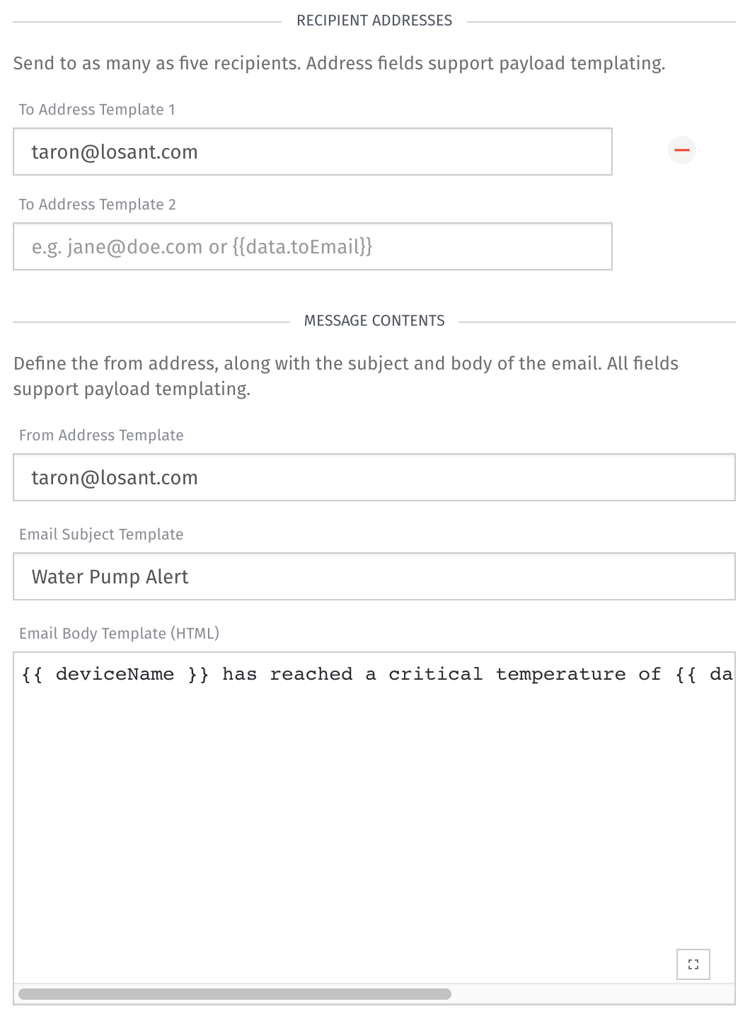 Email Node Settings
