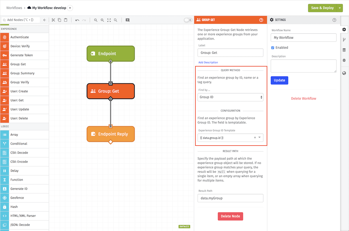 Get Experience Group Node Configuration