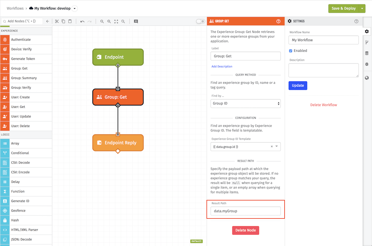 Get Experience Group Node Result