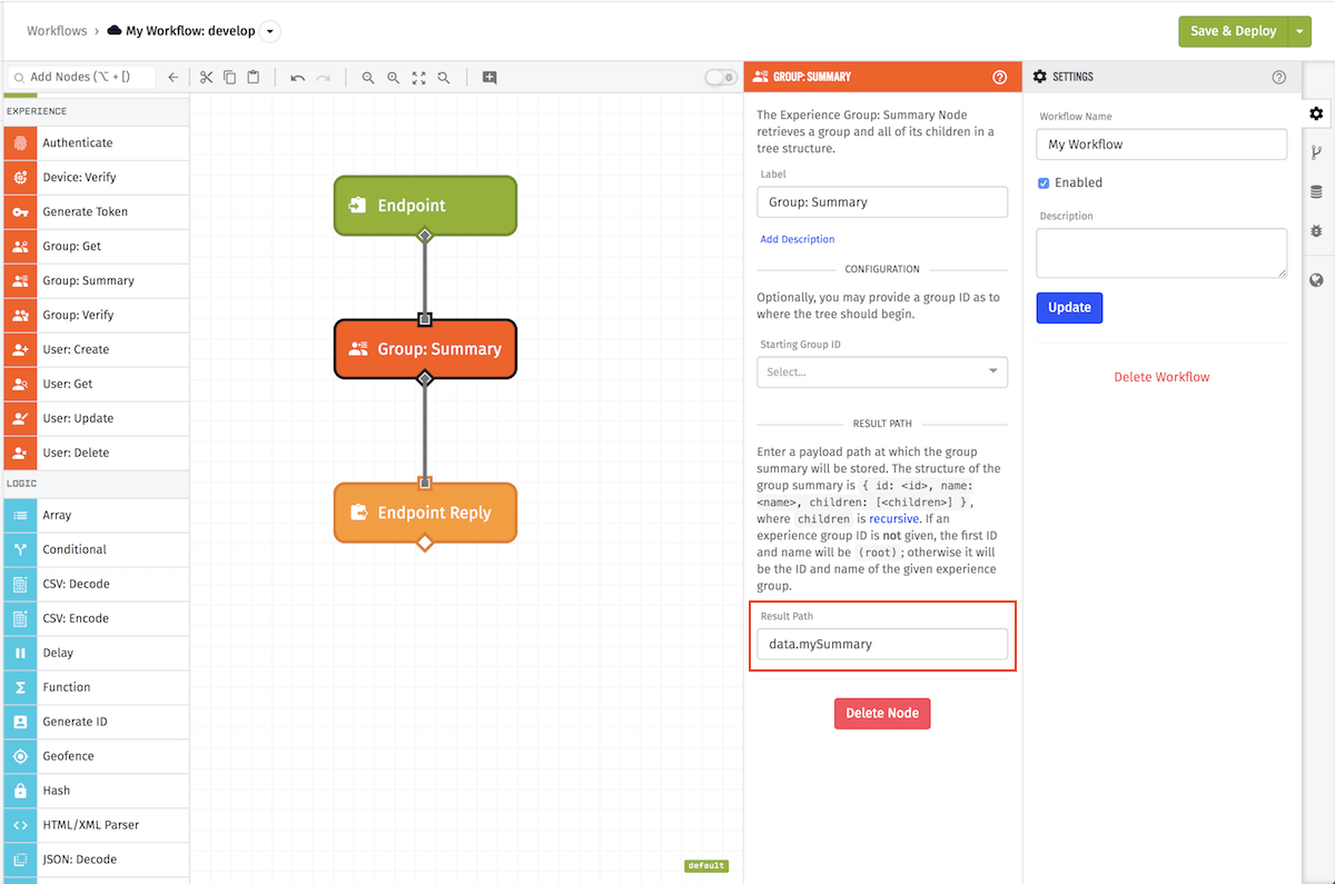 Get Experience Group Node Result