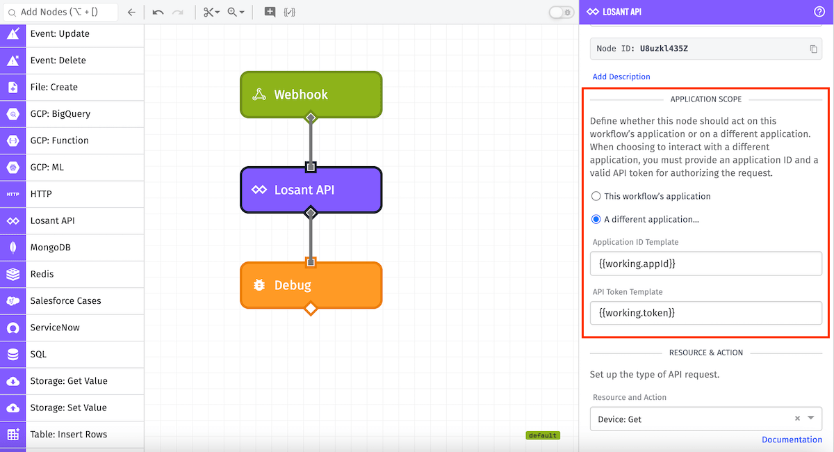 Losant API Node Application Scope