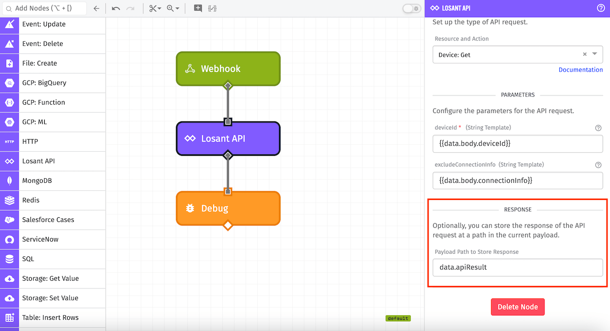 Losant API Node Result