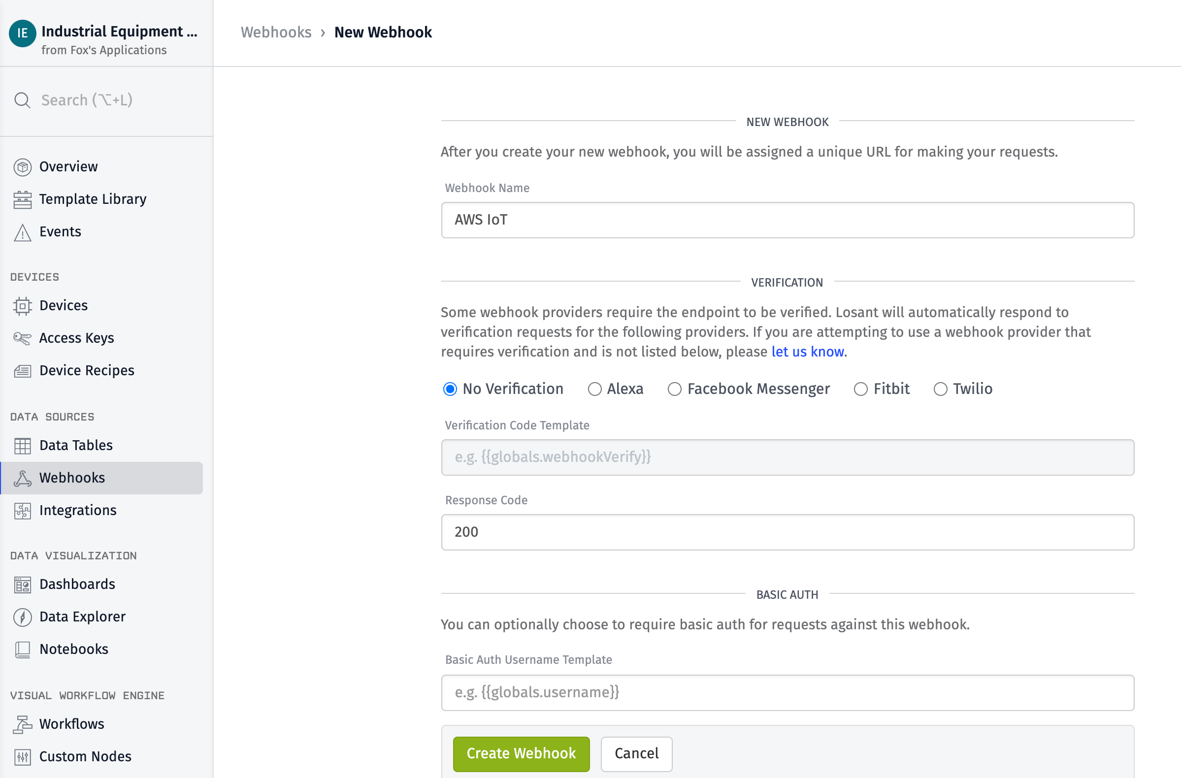 Creating a Losant Webhook