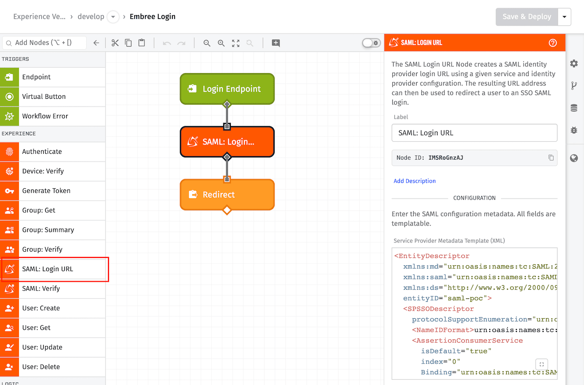 SAML: Login URL Node
