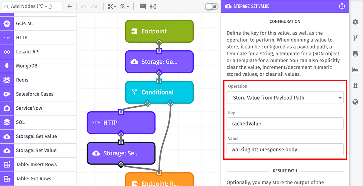 Storage Set Value Node Configuration