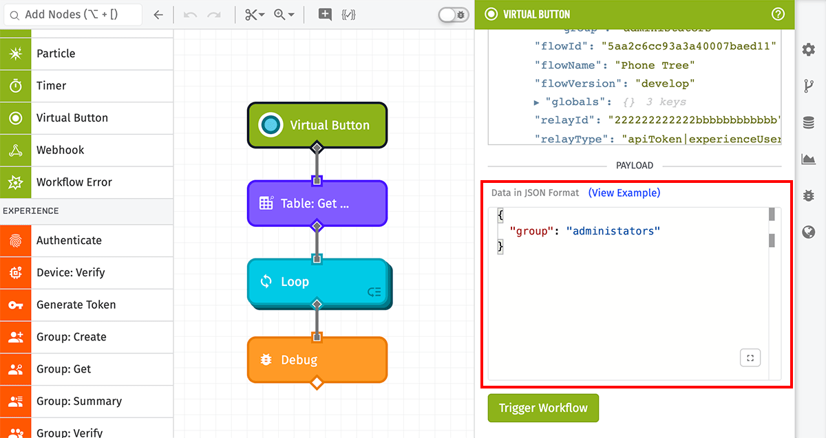 Virtual Button Trigger Config