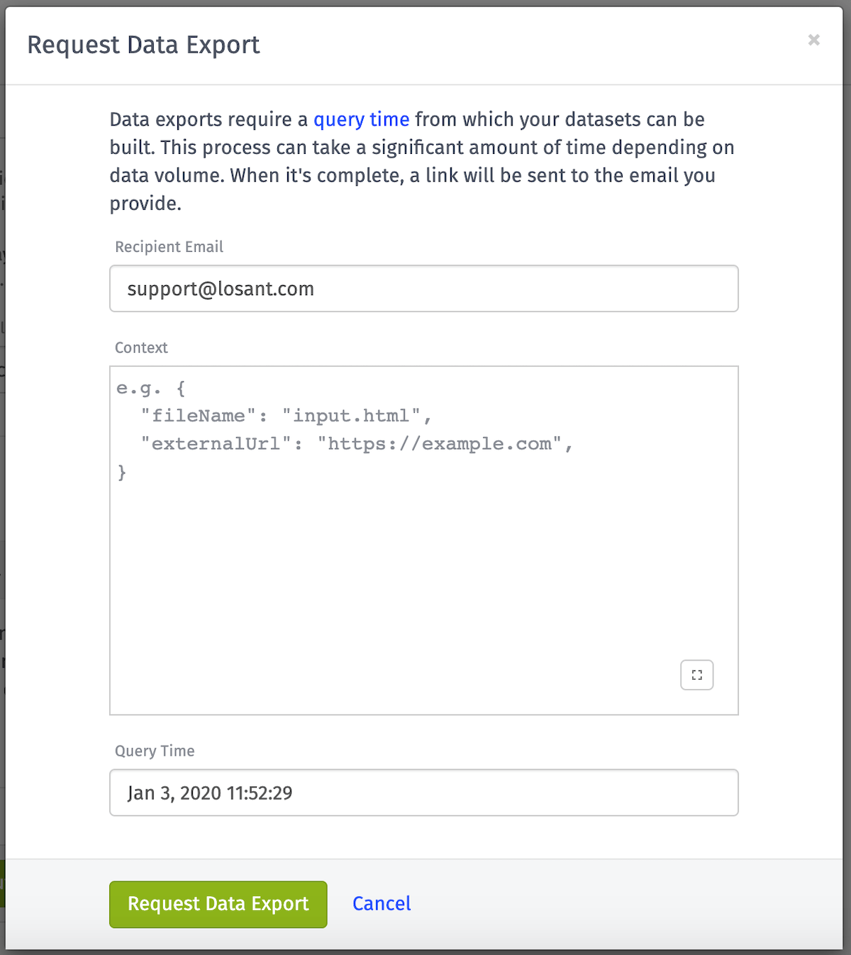 Request Export Modal