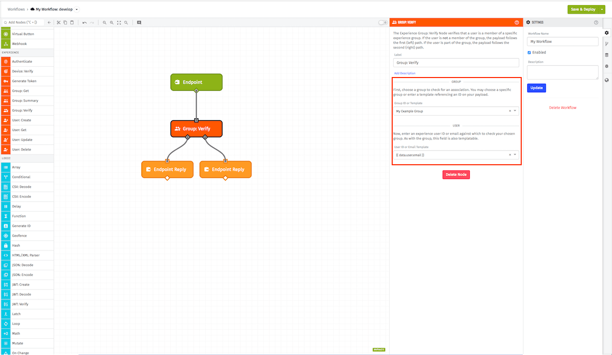 Verify Experience Group Membership Node Config