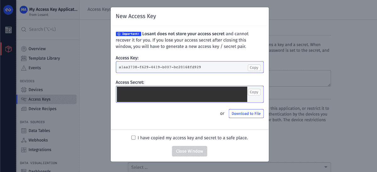 Access Key Generated Access Key Generated