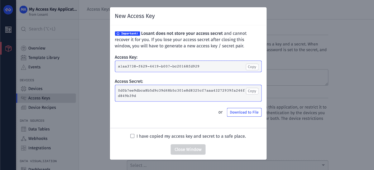 Access Key Generated Access Key Generated