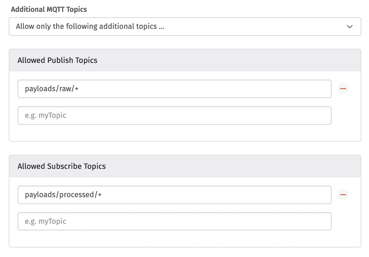 Additional MQTT Topics Access List Additional MQTT Topics Access List