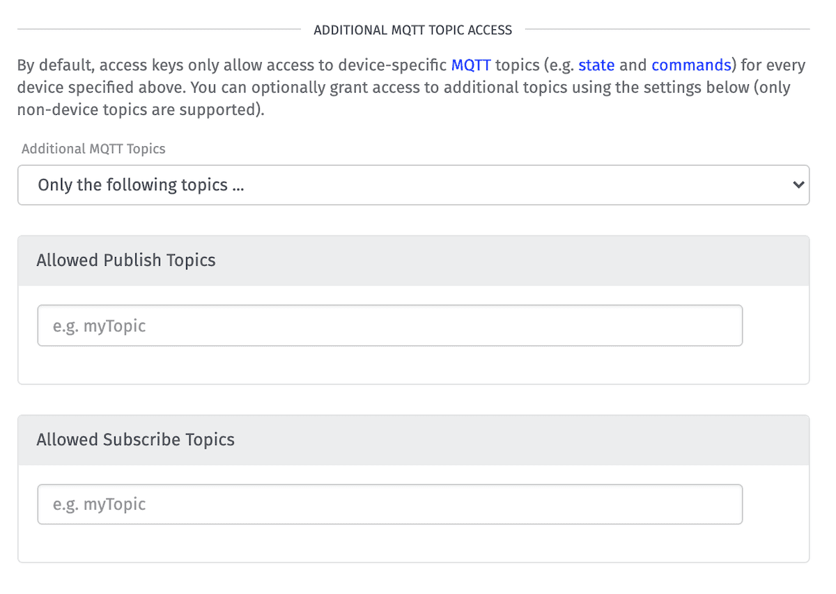 Additional MQTT Topics Access List Additional MQTT Topics Access List