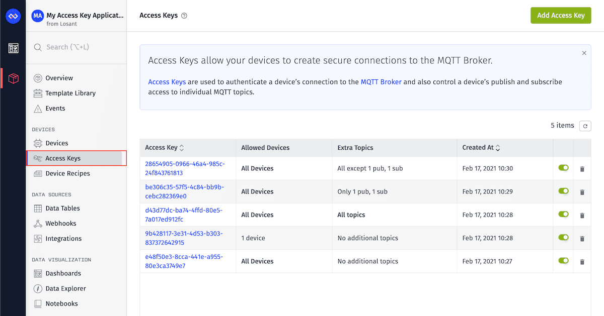 View Losant Access Keys Access Keys