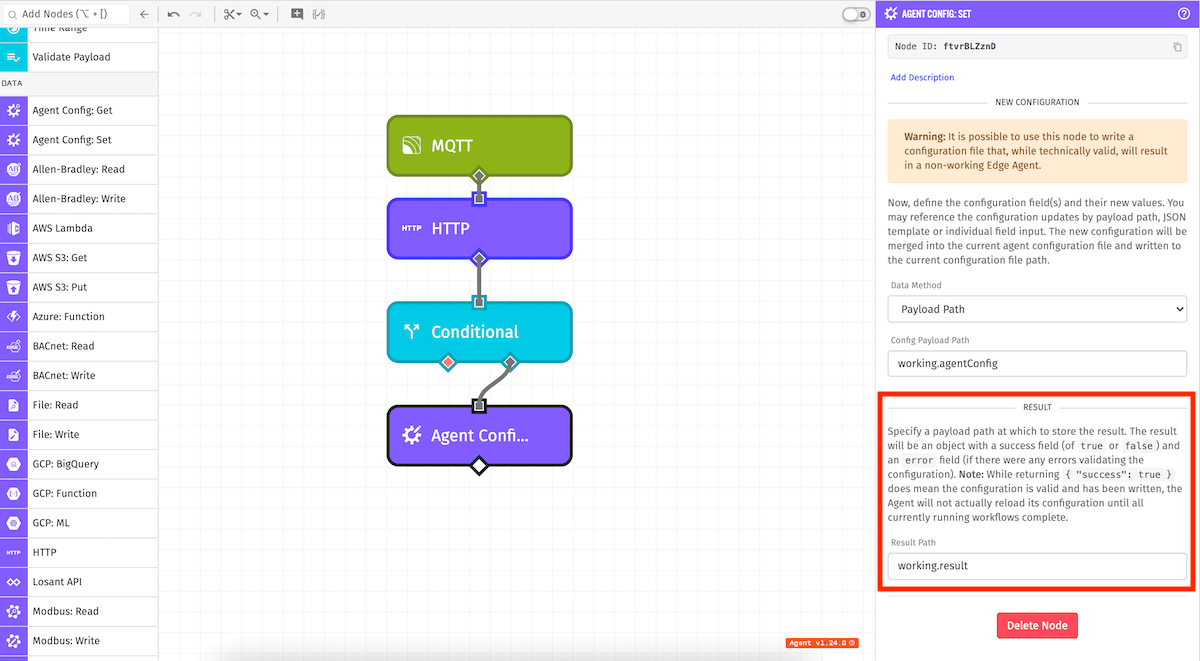 Agent Config: Set Node Result