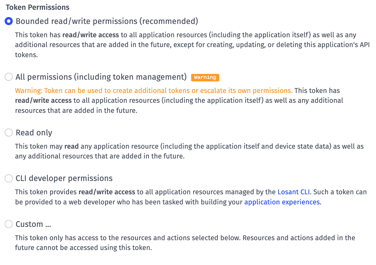 Application Token Permissions Application Token Permissions