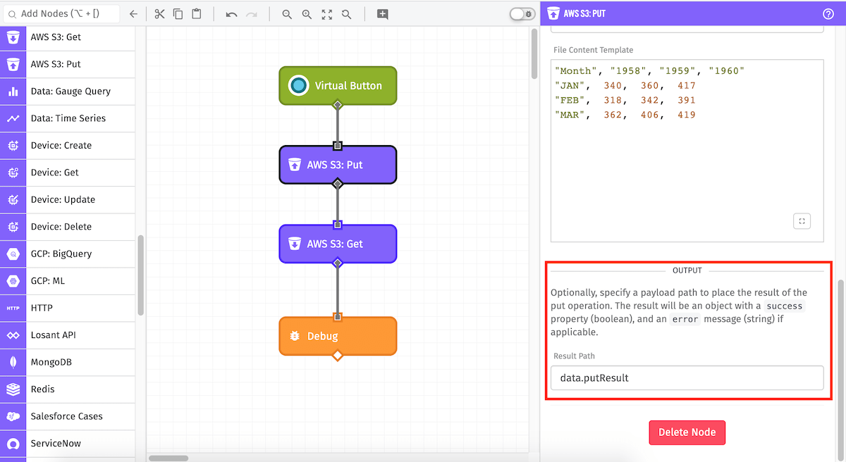 AWS S3: Put Node Output