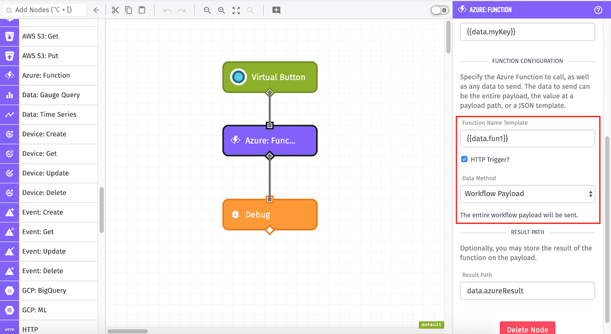 Azure: Function Node Config
