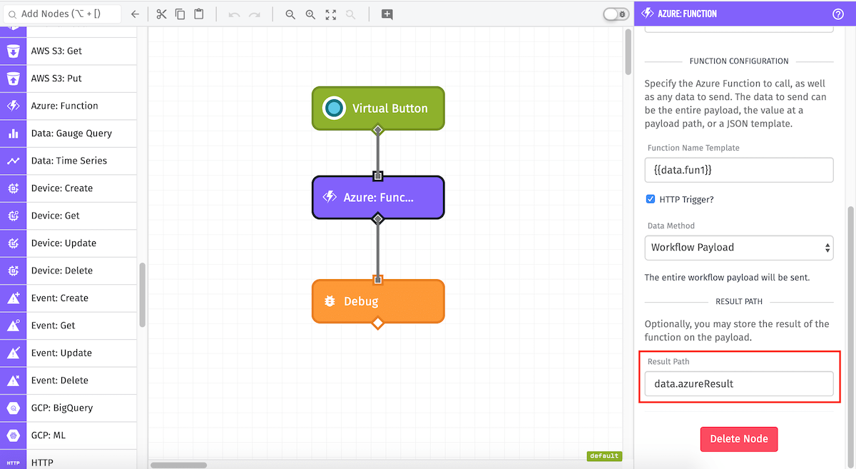 Azure: Function Node Result