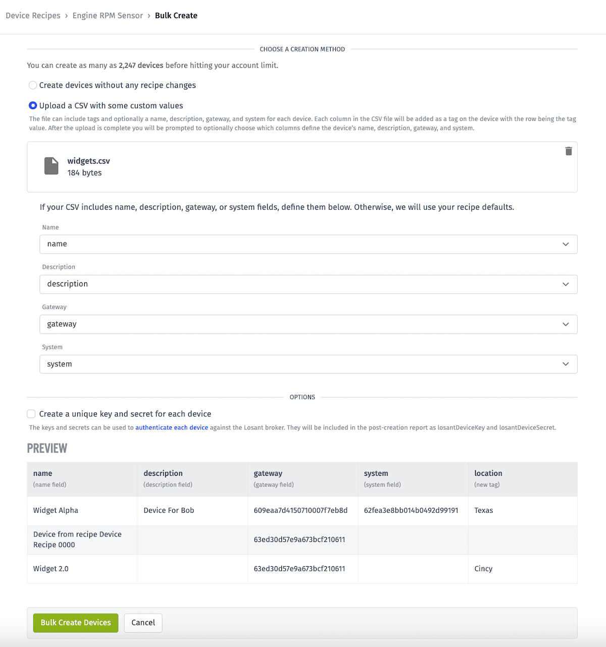 Bulk Device CSV Creation