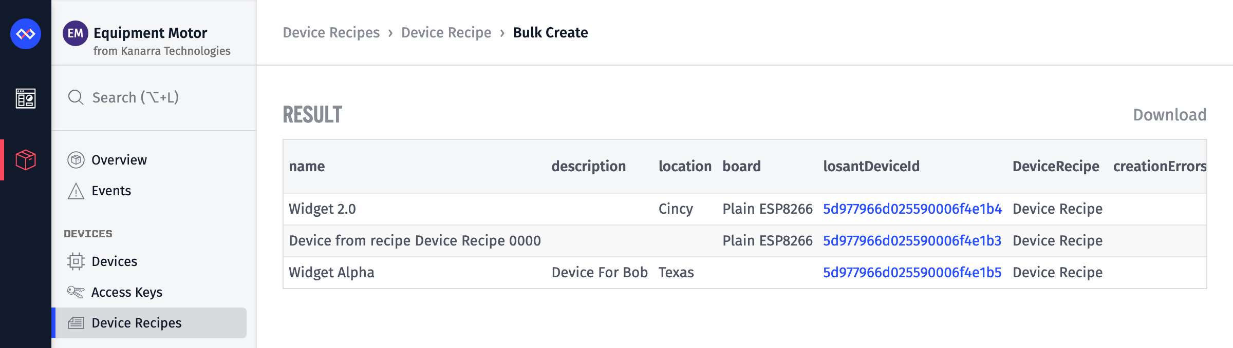 Bulk Device Result