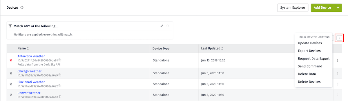 Bulk Device Actions Menu