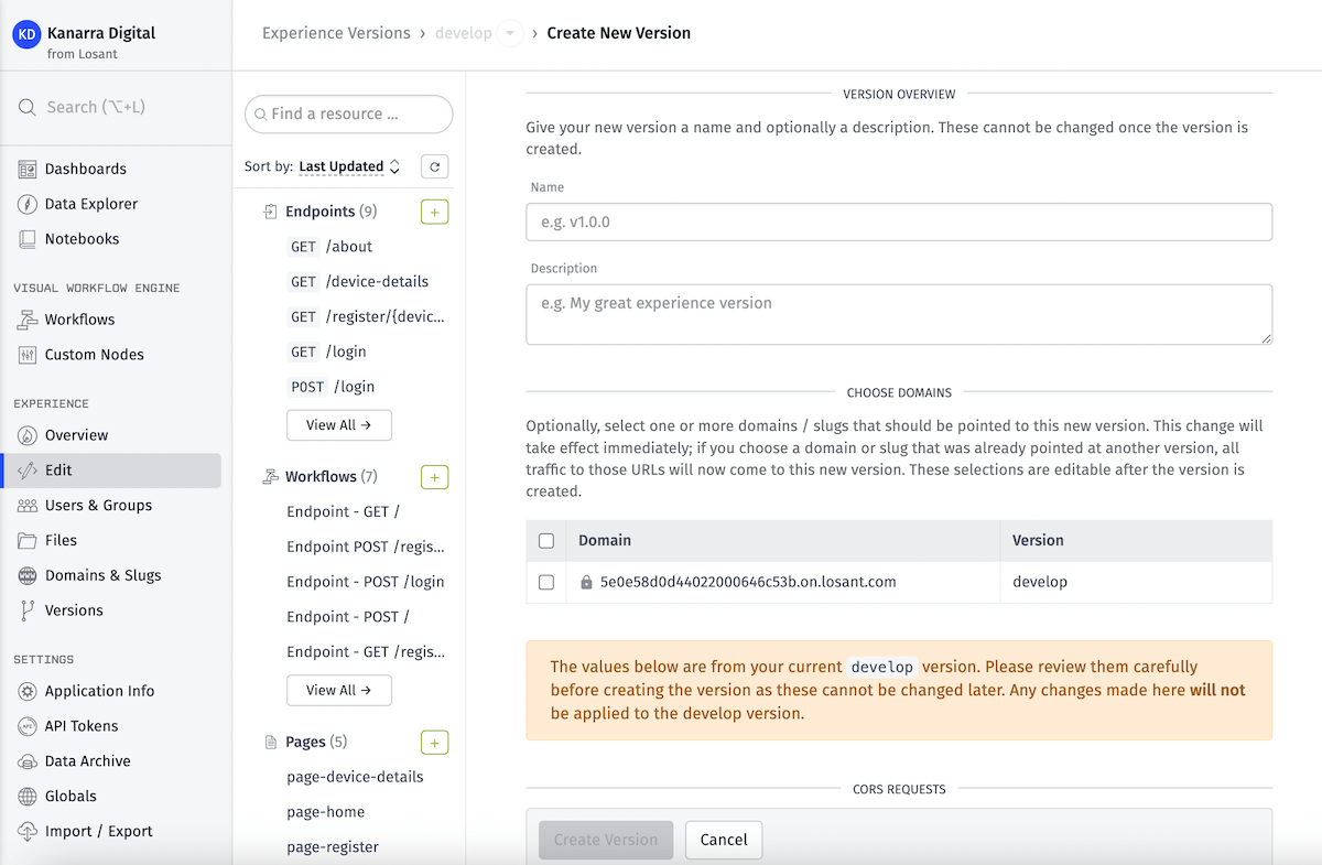 Create Experience Version