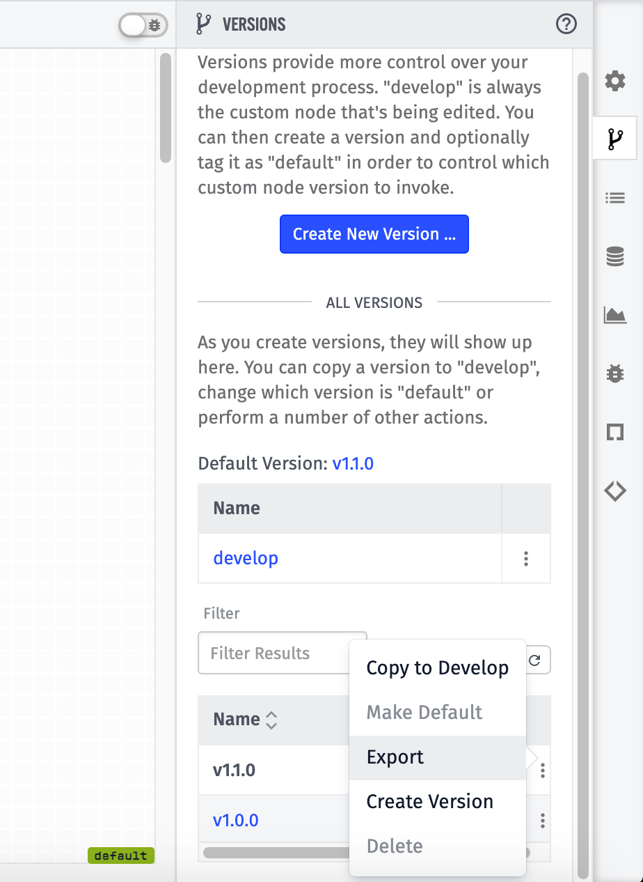 Export a specific custom node version