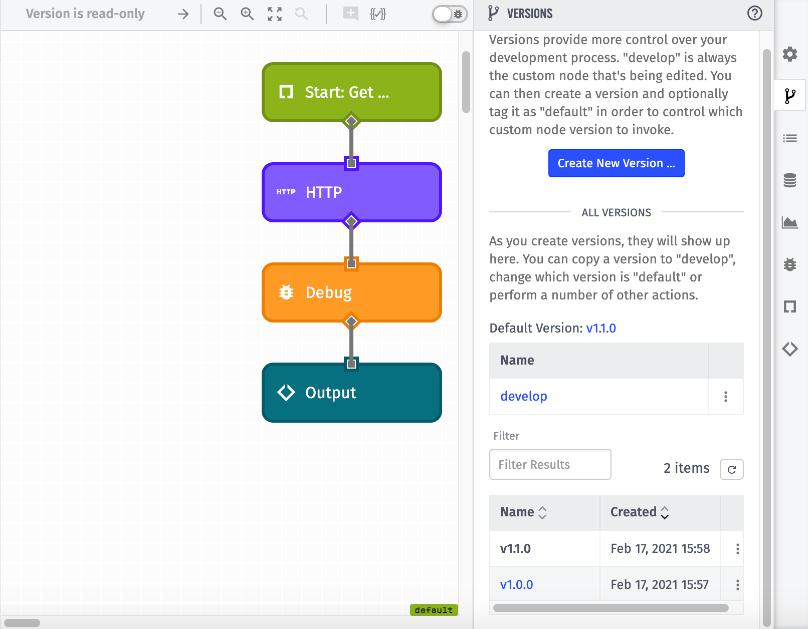 Custom Node Versions