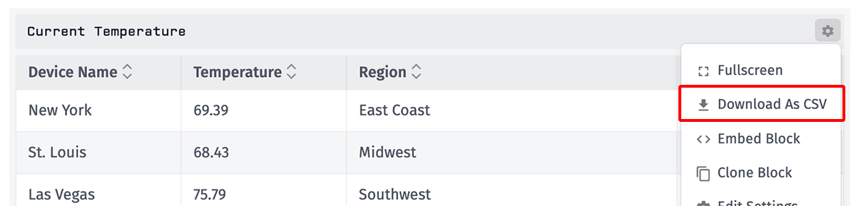 Device State Table Download As CSV