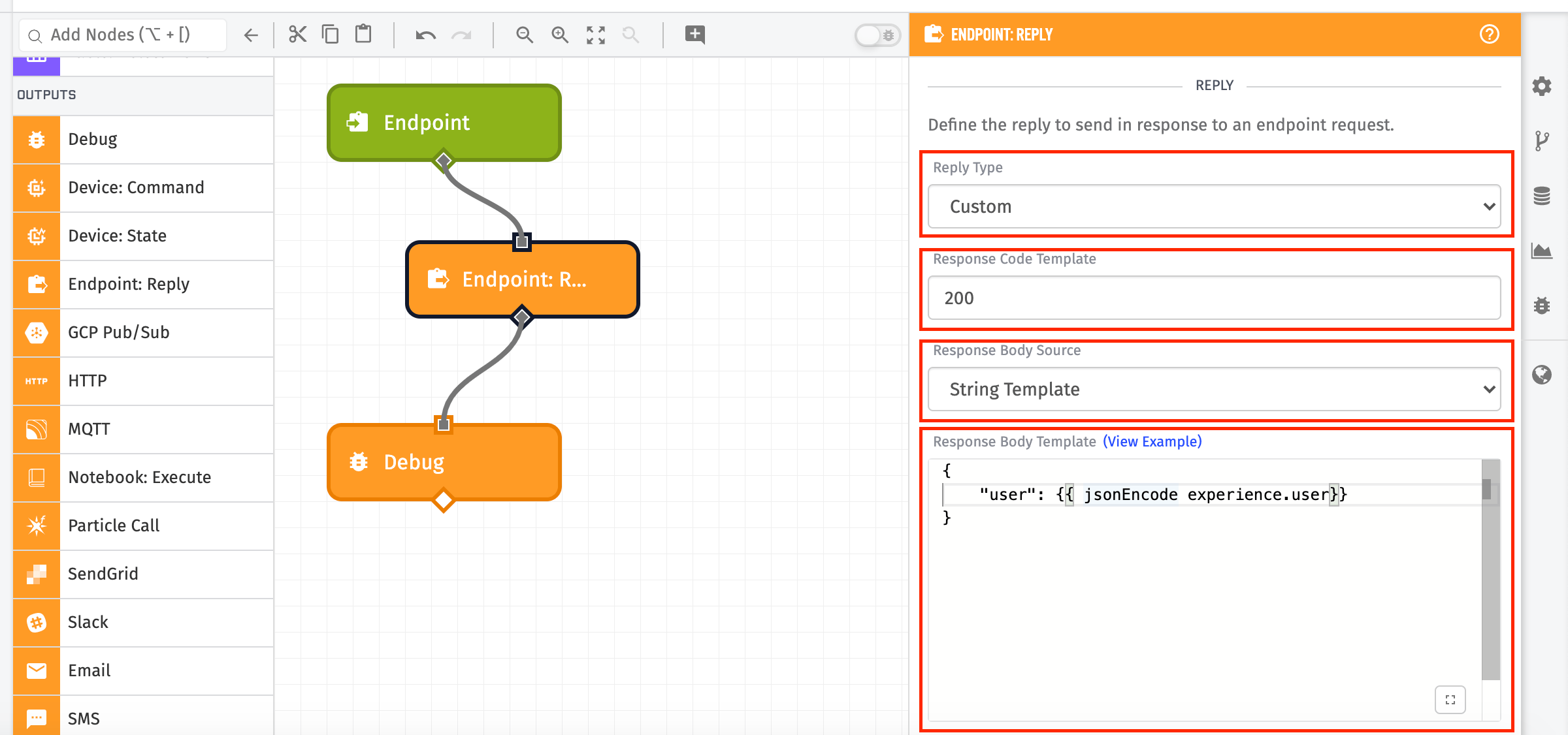 Endpoint Reply Node Custom Config