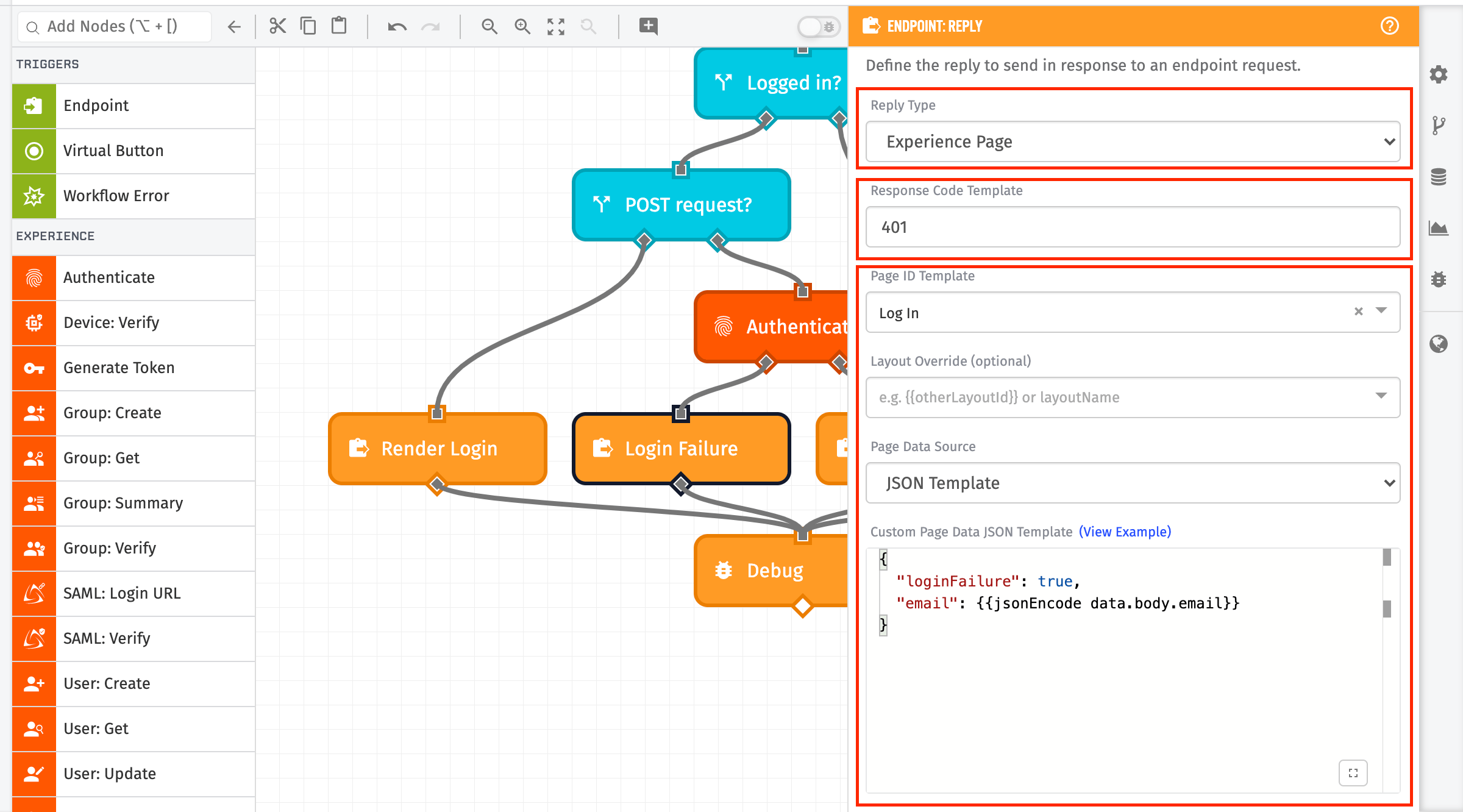 Endpoint Reply Node Page Config - Experience Workflow