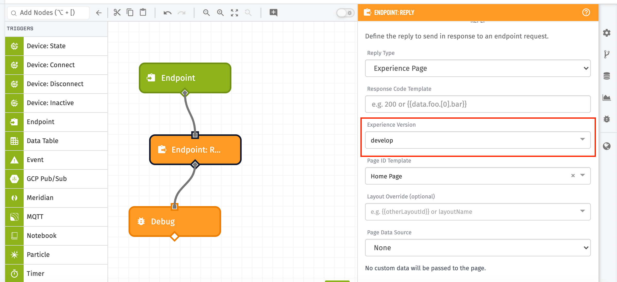 Endpoint Reply Node Page Config - Application Workflow