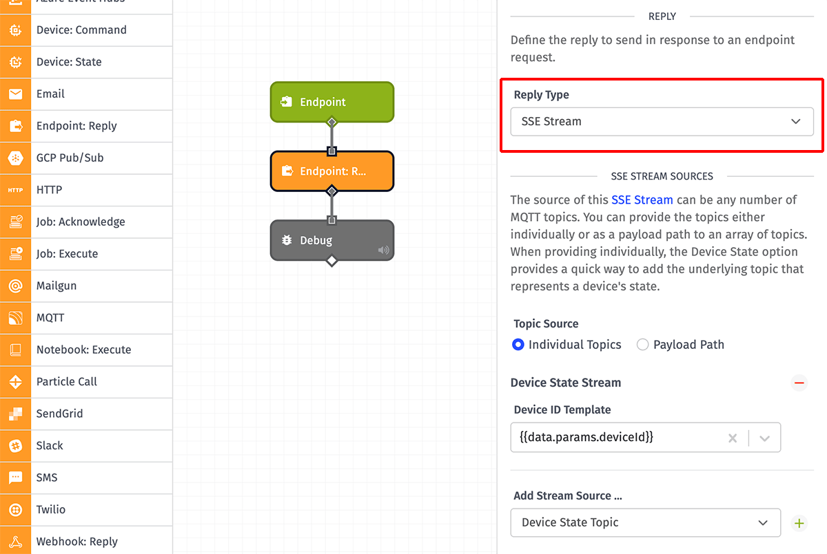 Endpoint Reply Node SSE Stream Config Endpoint Reply Node SSE Stream Config