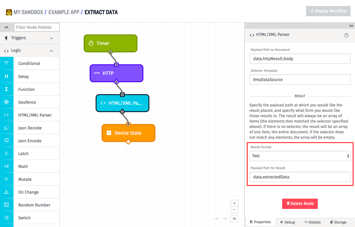 HTML/XML Parser Node Result