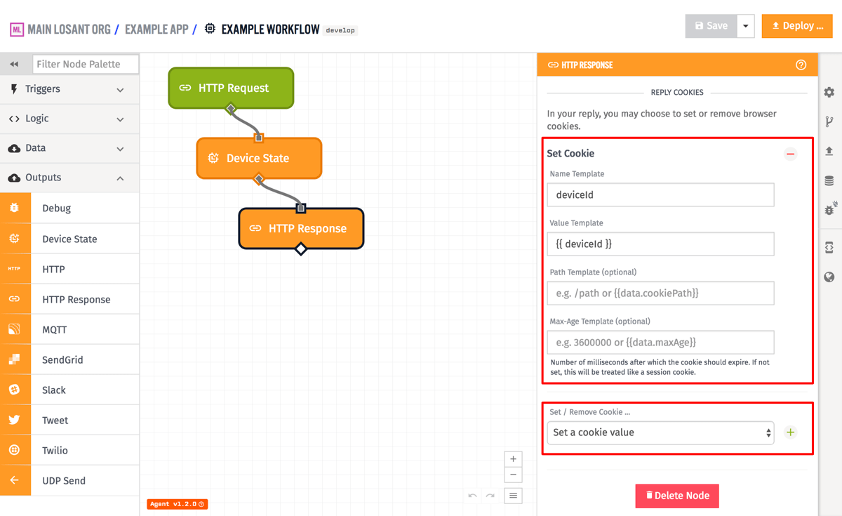 HTTP Response Node Cookie Config