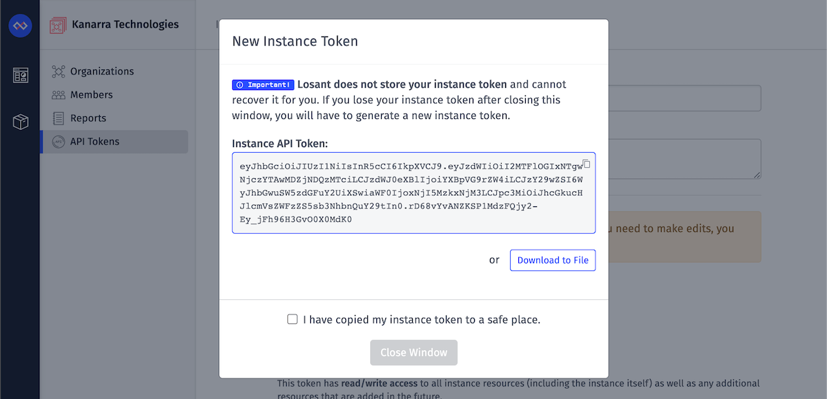 Instance Token Generated
