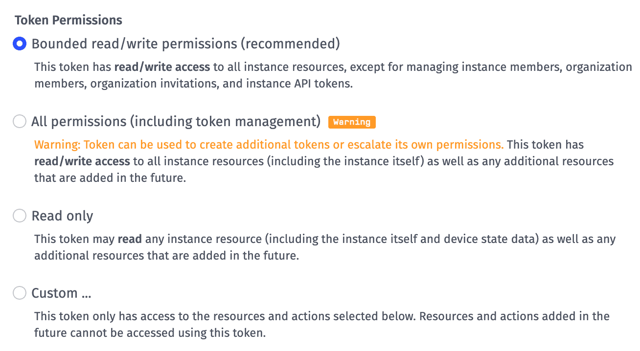 Instance Token Permissions