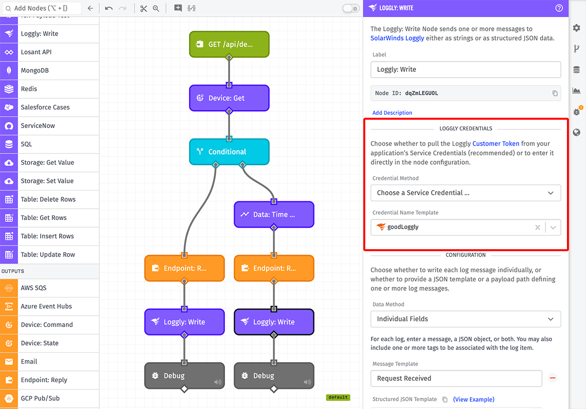 Loggly Write Node Credentials