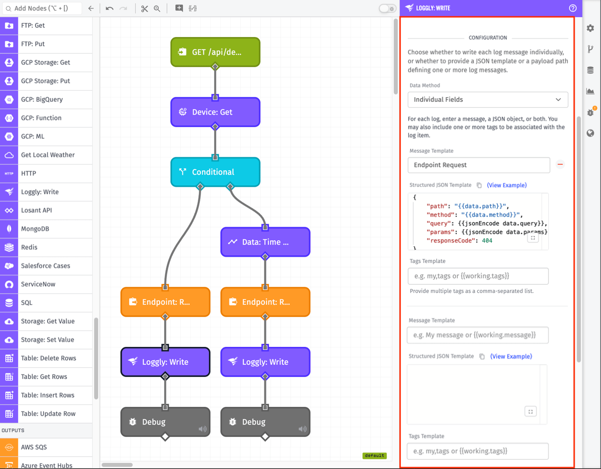 Loggly Write Node Configuration