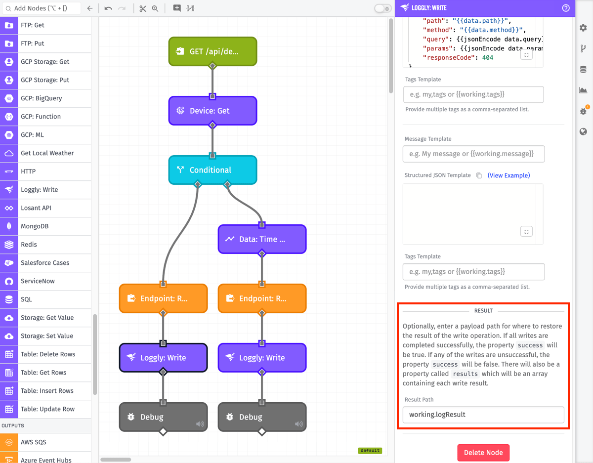 Loggly Write Node Result