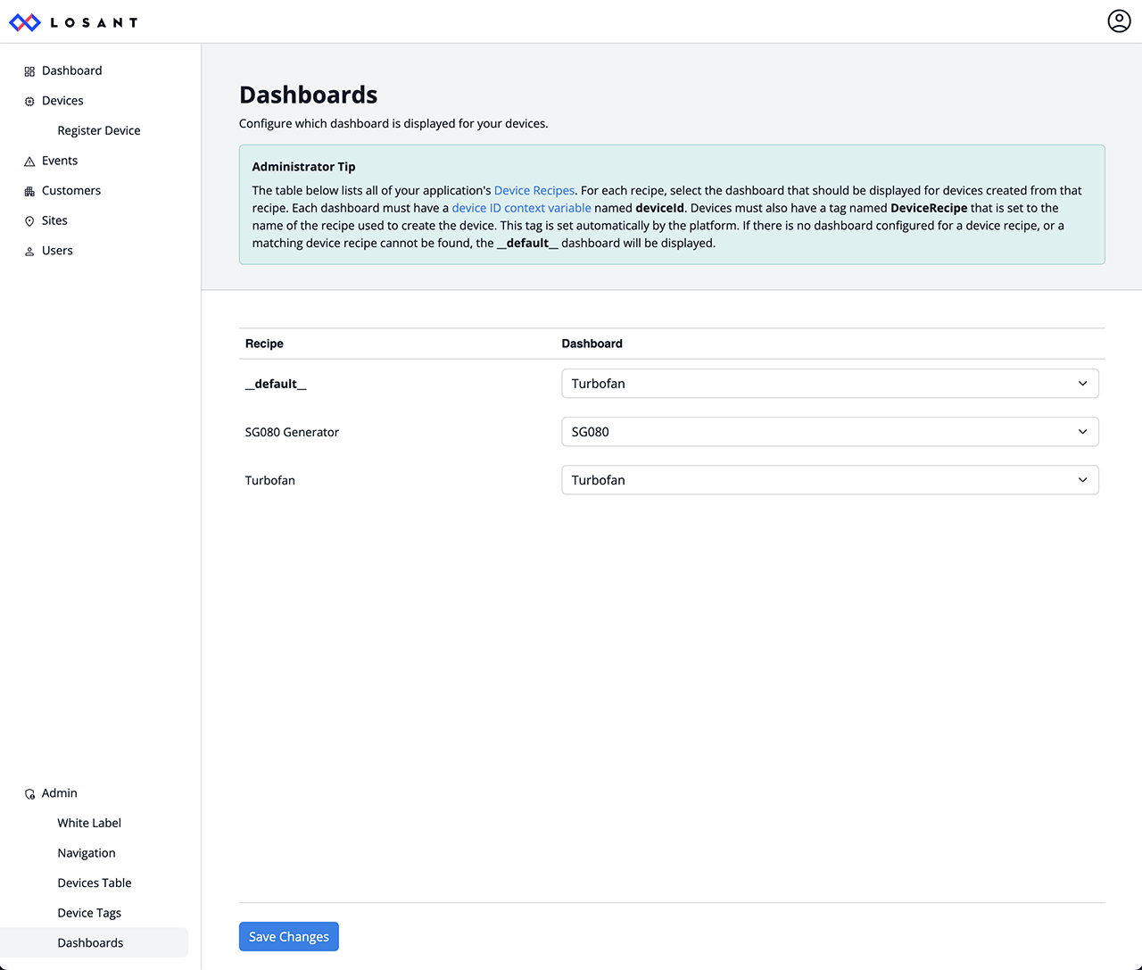 Losant CPF Admin Dashboards