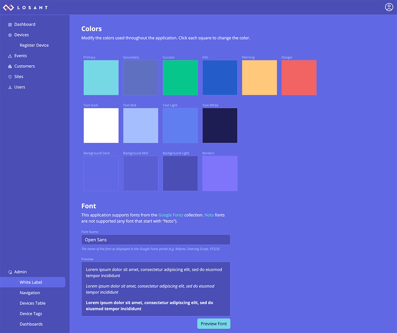 Losant CPF Dark Theme Colors