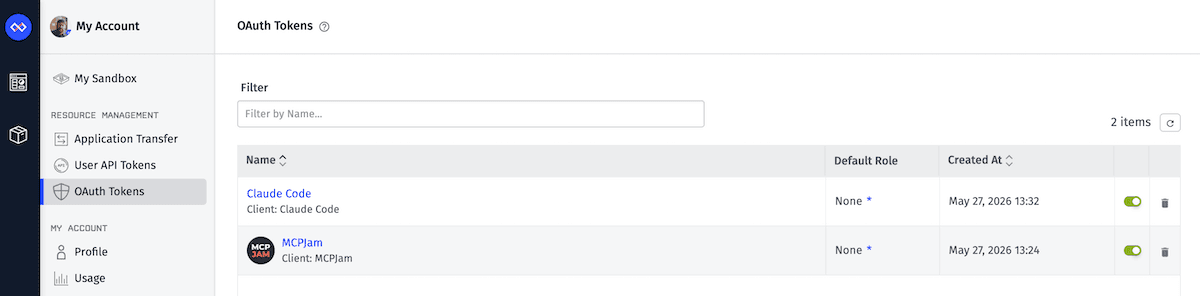 OAuth Tokens List
