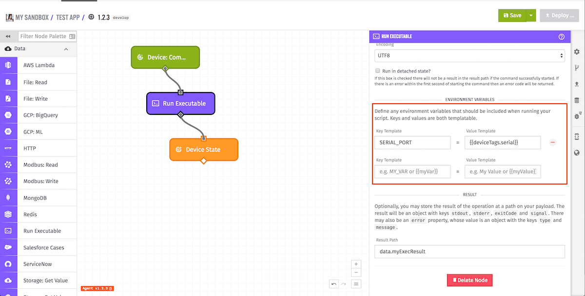 Run Executable Node Environment Variables