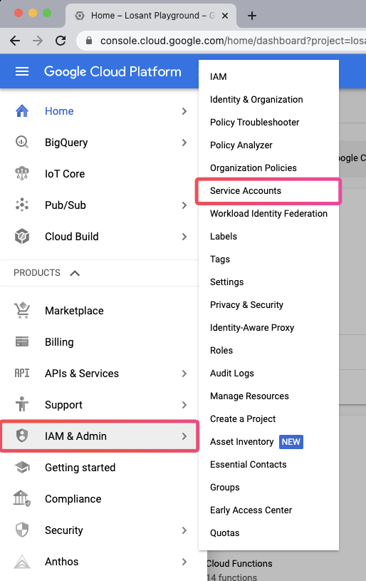 Select service account